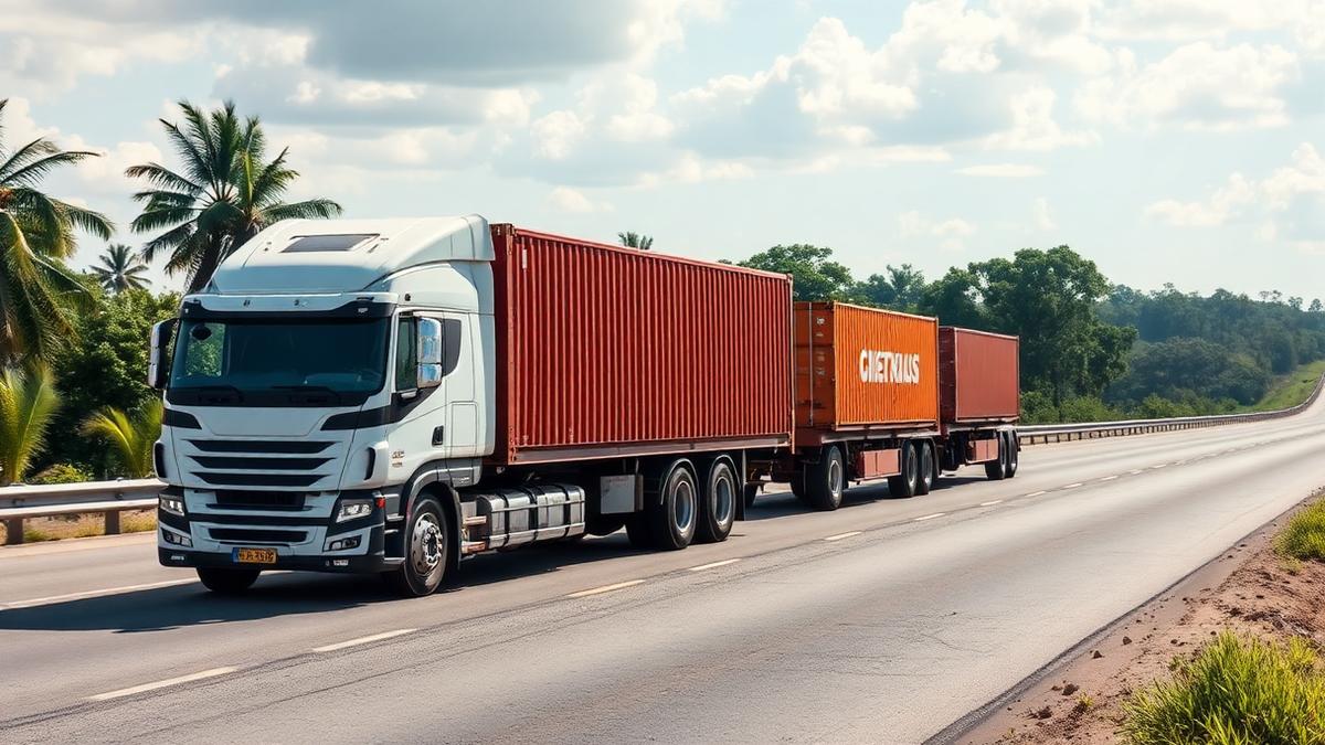 Caminhão com contêineres em rodovia protegido por Seguro Transporte